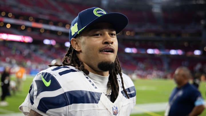 Dec 8, 2024; Glendale, Arizona, USA; Seattle Seahawks wide receiver Jaxon Smith-Njigba (11) against the Arizona Cardinals at State Farm Stadium.