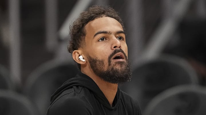Trae Young #11 of the Atlanta Hawks warms up before facing the Portland Trail Blazers.