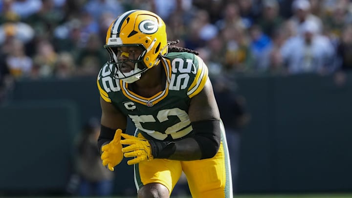 Sep 7, 2025; Green Bay, Wisconsin, USA;  Green Bay Packers defensive lineman Rashan Gary (52) during the game against the Detroit Lions at Lambeau Field. Mandatory Credit: Jeff Hanisch-Imagn Images