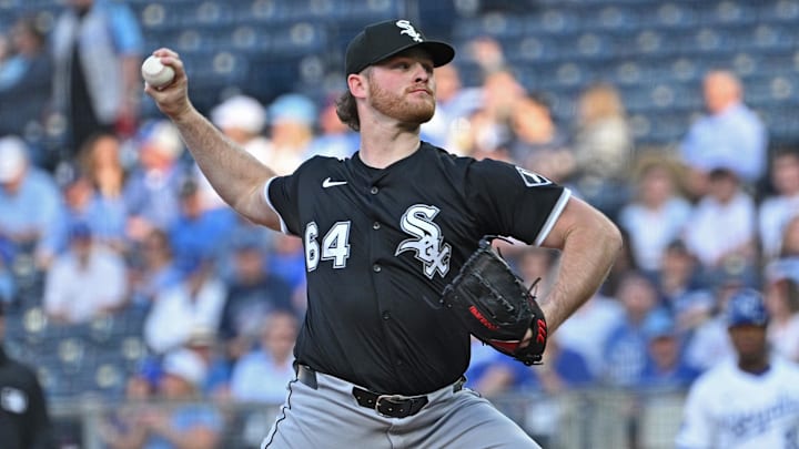 Chicago White Sox pitcher Shane Smith (64) throws against the Kansas City Royals at Kauffman Stadium. Chicago White Sox pitcher Shane Smith (64) throws against the Kansas City Royals at Kauffman Stadium.