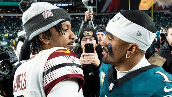 Washington Commanders quarterback Jayden Daniels and Philadelphia Eagles quarterback Jalen Hurts 