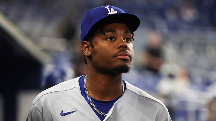 Los Angeles Dodgers right fielder Josue de Paula (95) walks