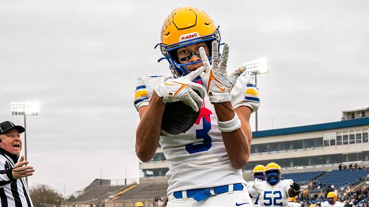 BGA’s Maddox Porter (3) celebrates his touchdown against FRA during the fourth quarter of the Division II-AA championship at Finley Stadium in Chattanooga, Tenn., Thursday, Dec. 4, 2025.