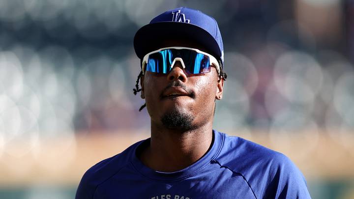 Los Angeles Dodgers outfielder Josue De Paula (95) warms up Los Angeles Dodgers outfielder Josue De Paula (95) warms up