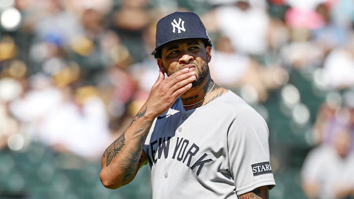 Aug 31, 2025; Chicago, Illinois, USA; New York Yankees starting pitcher Luis Gil (81) leaves a baseball game against the Chicago White Sox during the sixth inning at Rate Field. Mandatory Credit: Kamil Krzaczynski-Imagn Images Aug 31, 2025; Chicago, Illinois, USA; New York Yankees starting pitcher Luis Gil (81) leaves a baseball game against the Chicago White Sox during the sixth inning at Rate Field. Mandatory Credit: Kamil Krzaczynski-Imagn Images
