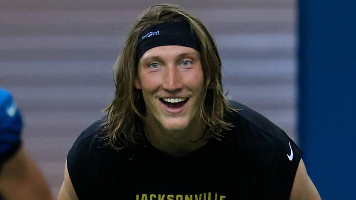 Jacksonville Jaguars quarterback Trevor Lawrence (16) plays with his daughter Shae, 19 months, as tight end Hunter Long (84) looks on after a joint Buccaneers‑Jaguars NFL practice at the Miller Electric Center on Tuesday, Aug. 25, 2026, in Jacksonville, Fla. Jacksonville Jaguars quarterback Trevor Lawrence (16) plays with his daughter Shae, 19 months, as tight end Hunter Long (84) looks on after a joint Buccaneers‑Jaguars NFL practice at the Miller Electric Center on Tuesday, Aug. 25, 2026, in Jacksonville, Fla.