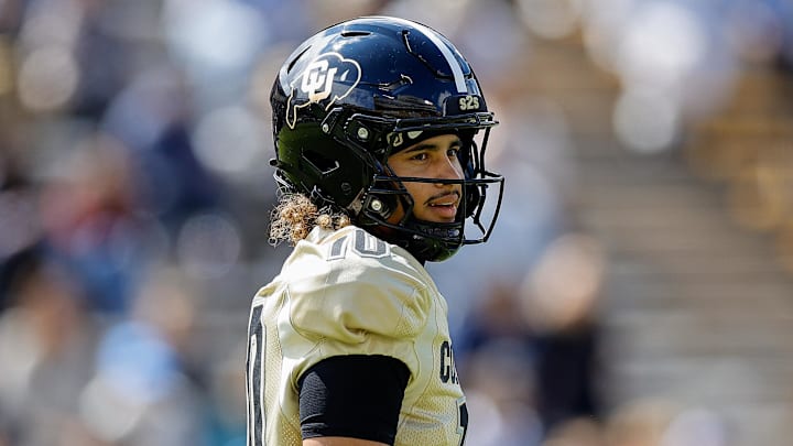 Apr 19, 2025; Boulder, CO, USA; Colorado Buffaloes quarterback Julian Lewis (10) during the spring game at Folsom Field. 