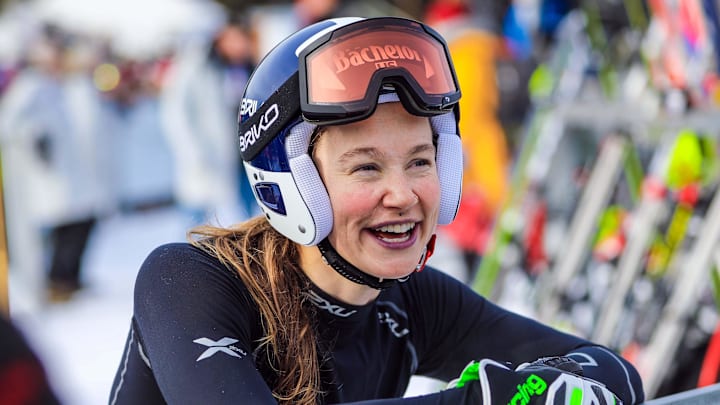 Dec 1, 2018; Lake Louise, Alberta, CAN; Laurenne Ross of the United States after her run in the ladies downhill race in the 2018 FIS alpine skiing world cup at Lake Louise Ski Resort. Mandatory Credit: Sergei Belski-Imagn Images