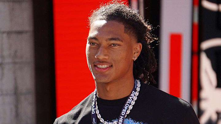 Chris Henry Jr., Mater Dei wide receiver, soaks up the atmosphere of the game between the Ohio State Buckeyes and Texas Longhorns at Ohio Stadium on Aug. 30, 2025.