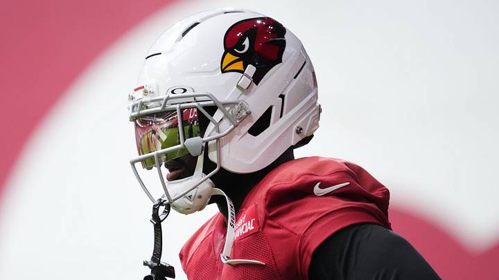 Arizona Cardinals running back Jeremiyah Love (4) practices during training camp at State Farm Stadium in Glendale on July 26, 2026.