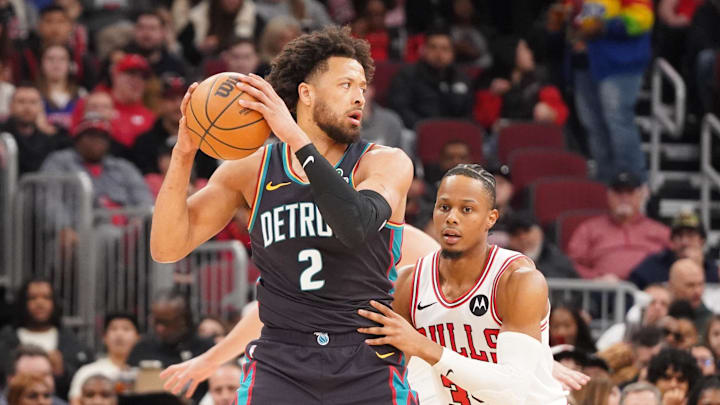 Feb 21, 2026; Chicago, Illinois, USA; Chicago Bulls forward Isaac Okoro (35) defends Detroit Pistons guard Cade Cunningham (2) during the first half at United Center. Mandatory Credit: David Banks-Imagn Images Feb 21, 2026; Chicago, Illinois, USA; Chicago Bulls forward Isaac Okoro (35) defends Detroit Pistons guard Cade Cunningham (2) during the first half at United Center. Mandatory Credit: David Banks-Imagn Images