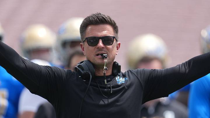 May 2, 2026; Pasadena, CA, USA; UCLA Bruins coach Bob Chesney reacts during the spring game at Rose Bowl. Mandatory Credit: Kirby Lee-Imagn Images May 2, 2026; Pasadena, CA, USA; UCLA Bruins coach Bob Chesney reacts during the spring game at Rose Bowl. Mandatory Credit: Kirby Lee-Imagn Images
