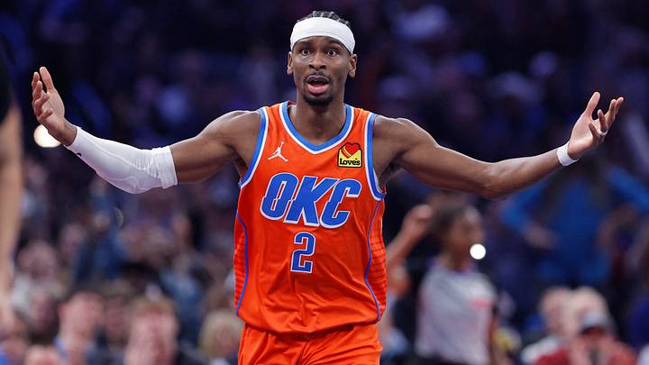 Dec 10, 2025; Oklahoma City, Oklahoma, USA; Oklahoma City Thunder guard Shai Gilgeous-Alexander (2) reacts after a play against the Phoenix Suns during the second quarter at Paycom Center. Mandatory Credit: Alonzo Adams-Imagn Images