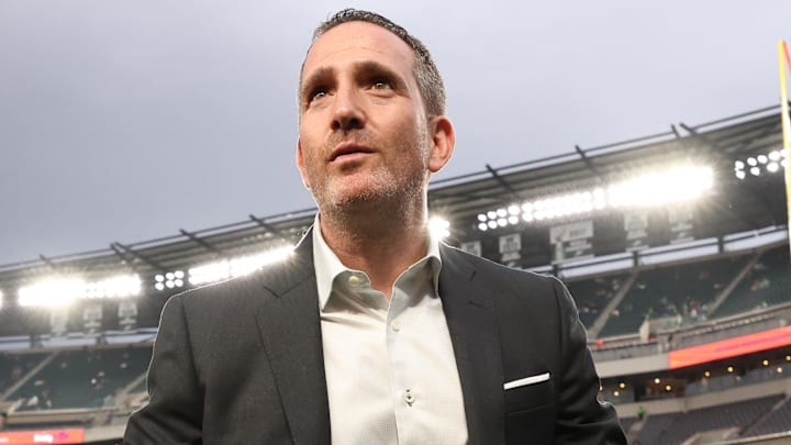 Sep 4, 2025; Philadelphia, Pennsylvania, USA; Philadelphia Eagles general manager Howie Roseman looks on before the game between the Philadelphia Eagles and the Dallas Cowboys at Lincoln Financial Field.