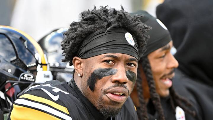Former Pittsburgh Steelers cornerback Joey Porter Jr. looks on from the bench