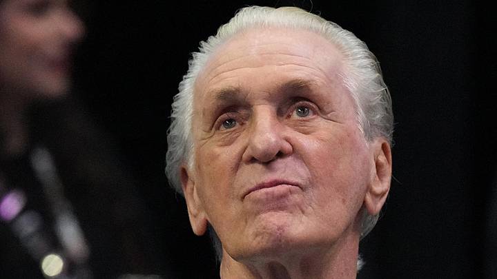 Dec 10, 2022; Miami, Florida, USA; Miami Heat team president Pat Riley looks on during the first half of a game against the San Antonio Spurs at FTX Arena. Mandatory Credit: Jim Rassol-Imagn Images