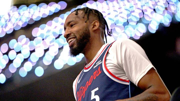 Sep 29, 2025; Inglewood, CA, USA; Los Angeles Clippers forward Derrick Jones Jr. (5) photographed during media day at Intuit Dome. Mandatory Credit: Jayne Kamin-Oncea-Imagn Images