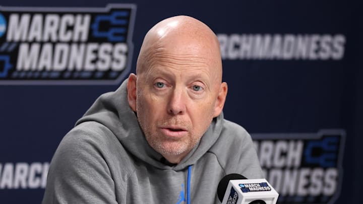 Mar 19, 2026; Philadelphia, PA, USA; UCLA Bruins head coach Mick Cronin speaks with the media before a practice session ahead of the first round of the men's 2026 NCAA Tournament at Xfinity Mobile Arena. Mandatory Credit: Bill Streicher-Imagn Images Mar 19, 2026; Philadelphia, PA, USA; UCLA Bruins head coach Mick Cronin speaks with the media before a practice session ahead of the first round of the men's 2026 NCAA Tournament at Xfinity Mobile Arena. Mandatory Credit: Bill Streicher-Imagn Images