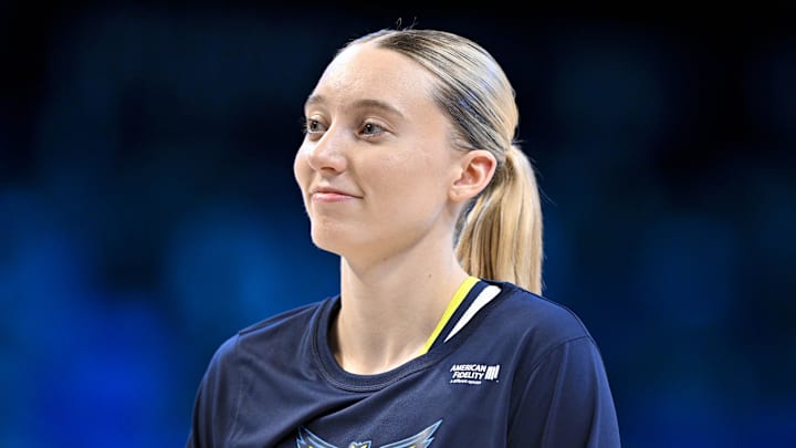 May 19, 2025; Arlington, Texas, USA;  Dallas Wings guard Paige Bueckers (5) warms up before the game between the Dallas Wings and the Seattle Storm at College Park Center. Mandatory Credit: Jerome Miron-Imagn Images