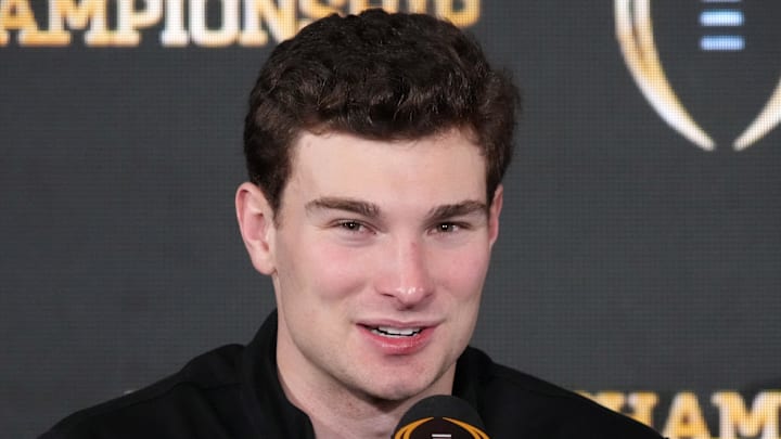 Jan 20, 2026; Miami, FL, USA; Indiana Hoosiers quarterback Fernando Mendoza during the CFP Champions press conference at Marriott Marquis Miami. Mandatory Credit: Kirby Lee-Imagn Images Jan 20, 2026; Miami, FL, USA; Indiana Hoosiers quarterback Fernando Mendoza during the CFP Champions press conference at Marriott Marquis Miami. Mandatory Credit: Kirby Lee-Imagn Images