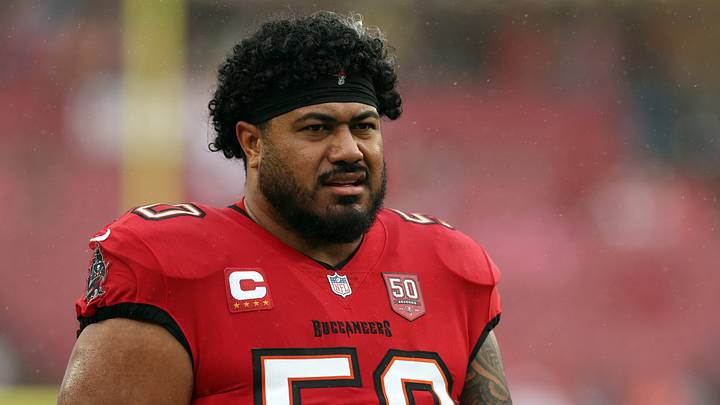 Jan 3, 2026; Tampa, Florida, USA; Tampa Bay Buccaneers defensive tackle Vita Vea (50) warms up before the game against the Carolina Panthers at Raymond James Stadium. Mandatory Credit: Nathan Ray Seebeck-Imagn Images