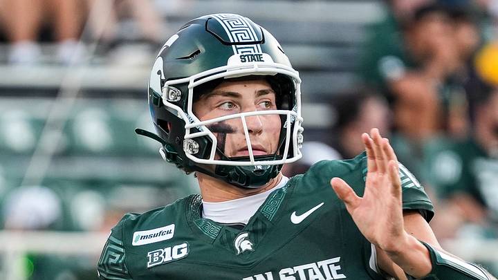 Michigan State quarterback Alessio Milivojevic (11) practice ahead of the Toledo game at Spartan Stadium in East Lansing on Friday, Sept. 4, 2026. Michigan State quarterback Alessio Milivojevic (11) practice ahead of the Toledo game at Spartan Stadium in East Lansing on Friday, Sept. 4, 2026.