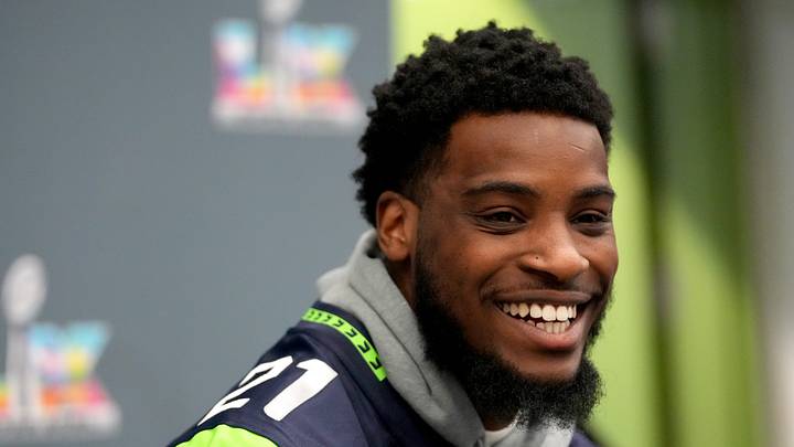Seattle Seahawks cornerback Devon Witherspoon smiles