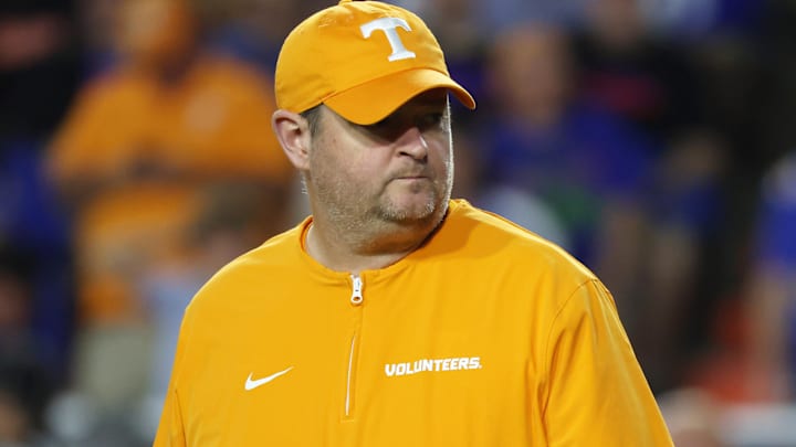 Nov 22, 2025; Gainesville, Florida, USA; Tennessee Volunteers head coach Josh Heupel prior to the game against the Florida Gators at Ben Hill Griffin Stadium. Mandatory Credit: Kim Klement Neitzel-Imagn Images