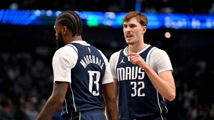 Dec 18, 2025; Dallas, Texas, USA; Dallas Mavericks forward Naji Marshall (13) and forward Cooper Flagg (32) celebrate during the first quarter against the Detroit Pistons at the American Airlines Center. Mandatory Credit: Jerome Miron-Imagn Images Dec 18, 2025; Dallas, Texas, USA; Dallas Mavericks forward Naji Marshall (13) and forward Cooper Flagg (32) celebrate during the first quarter against the Detroit Pistons at the American Airlines Center. Mandatory Credit: Jerome Miron-Imagn Images