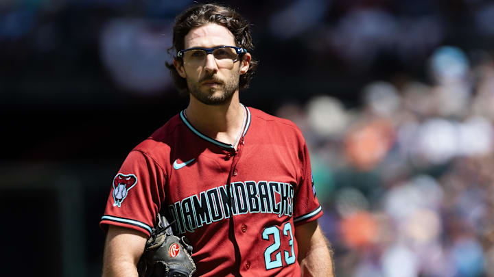 Apr 1, 2026; Phoenix, Arizona, USA; Arizona Diamondbacks pitcher Zac Gallen against the Detroit Tigers at Chase Field. Mandatory Credit: Mark J. Rebilas-Imagn Images