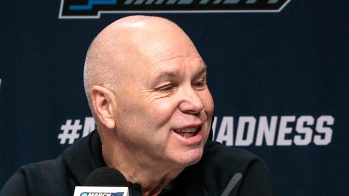 Mar 18, 2026; Oklahoma City, OK, USA; Saint Mary's Gaels head coach Randy Bennett gives an interview prior to a practice session ahead of the first round of the men's 2026 NCAA Tournament at Paycom Center. Mandatory Credit: William Purnell-Imagn Images Mar 18, 2026; Oklahoma City, OK, USA; Saint Mary's Gaels head coach Randy Bennett gives an interview prior to a practice session ahead of the first round of the men's 2026 NCAA Tournament at Paycom Center. Mandatory Credit: William Purnell-Imagn Images