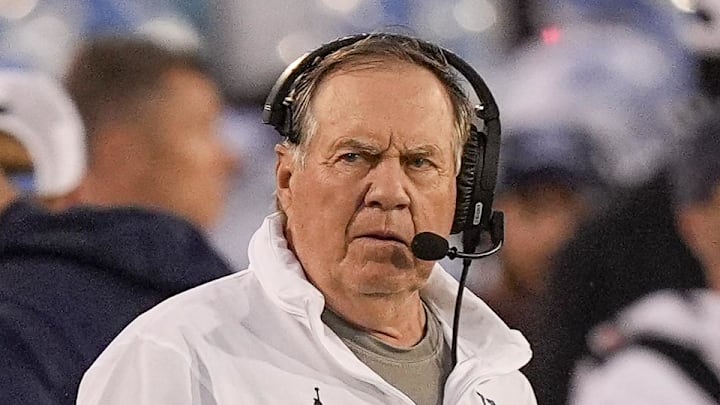 Sep 6, 2025; Charlotte, North Carolina, USA; North Carolina Tar Heels head coach Bill Belichick during the first half against the Charlotte 49ers at Jerry Richardson Stadium. Mandatory Credit: Jim Dedmon-Imagn Images