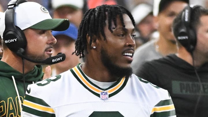 Green Bay Packers running back Josh Jacobs (8). Green Bay Packers running back Josh Jacobs (8).