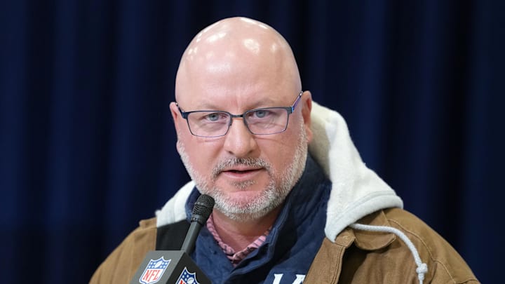 Feb 24, 2026; Indianapolis, IN, USA; Los Angeles Chargers general manager Joe Hortiz speaks at the NFL Scouting Combine at the Indiana Convention Center. Mandatory Credit: Kirby Lee-Imagn Images