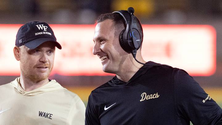 Wake Forest Demon Deacons head coach Jake Dickert as the final seconds tick off against Cal; Mandatory Credit: D. Ross Cameron-Imagn Images Wake Forest Demon Deacons head coach Jake Dickert as the final seconds tick off against Cal; Mandatory Credit: D. Ross Cameron-Imagn Images