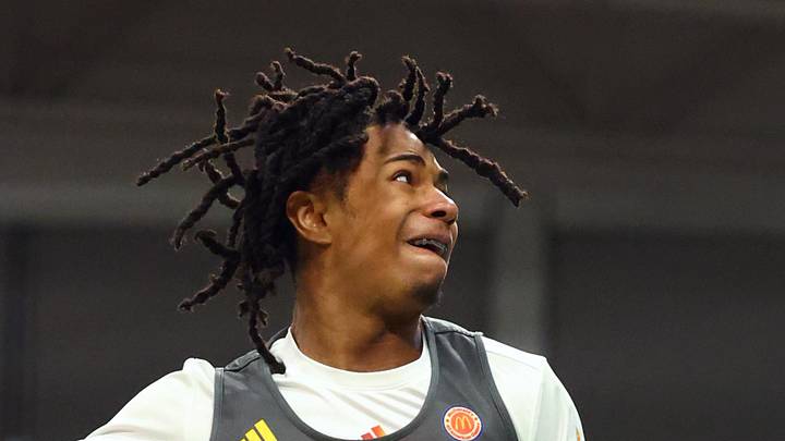 Mar 30, 2026; Goodyear, AZ, USA; Deron Rippey Jr (0) during the McDonalds All American Jam Fest at Millennium High School. Mandatory Credit: Mark J. Rebilas-Imagn Images