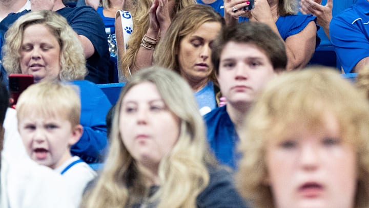 University of Kentucky fans cheer on La Familia during their game against the 305 Ballers on Friday, July 19, 2024 in Lexington, Ky. at Rupp Arena during the first round of The Basketball Tournament.