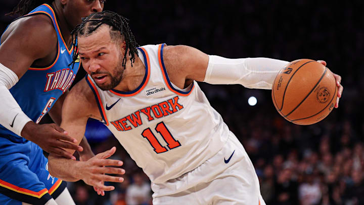 Mar 4, 2026; New York, New York, USA; New York Knicks guard Jalen Brunson (11) before the game against Oklahoma City Thunder guard Luguentz Dort (5) during the second half at Madison Square Garden. Mandatory Credit: Vincent Carchietta-Imagn Images Mar 4, 2026; New York, New York, USA; New York Knicks guard Jalen Brunson (11) before the game against Oklahoma City Thunder guard Luguentz Dort (5) during the second half at Madison Square Garden. Mandatory Credit: Vincent Carchietta-Imagn Images