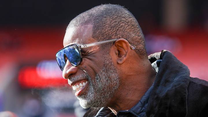 Dec 21, 2025; Cleveland, Ohio, USA; Legendary football and baseball player and father of Cleveland Browns quarterback Shedeur Sanders, Deion Sanders on the sidelines prior to a game against the Buffalo Bills at Huntington Bank Field. Dec 21, 2025; Cleveland, Ohio, USA; Legendary football and baseball player and father of Cleveland Browns quarterback Shedeur Sanders, Deion Sanders on the sidelines prior to a game against the Buffalo Bills at Huntington Bank Field.