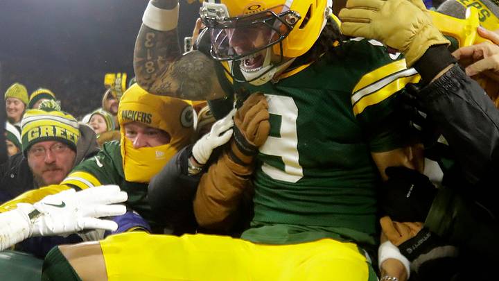 Green Bay Packers wide receiver Christian Watson (9) ceblebrates a touchdown against the Baltimore Ravens.
