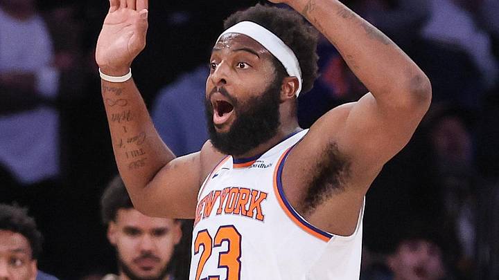 Feb 4, 2026; New York, New York, USA; New York Knicks center Mitchell Robinson (23) reacts after getting called for a foul in the second overtime against the Denver Nuggets at Madison Square Garden. Mandatory Credit: Wendell Cruz-Imagn Images Feb 4, 2026; New York, New York, USA; New York Knicks center Mitchell Robinson (23) reacts after getting called for a foul in the second overtime against the Denver Nuggets at Madison Square Garden. Mandatory Credit: Wendell Cruz-Imagn Images