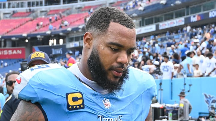 Tennessee Titans defensive tackle Jeffery Simmons walks off the field post game at Nissan Stadium. Tennessee Titans defensive tackle Jeffery Simmons walks off the field post game at Nissan Stadium.