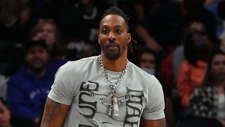 Apr 10, 2022; Denver, Colorado, USA; Los Angeles Lakers center Dwight Howard (39) during the second half against the Denver Nuggets at Ball Arena. Mandatory Credit: Ron Chenoy-Imagn Images Apr 10, 2022; Denver, Colorado, USA; Los Angeles Lakers center Dwight Howard (39) during the second half against the Denver Nuggets at Ball Arena. Mandatory Credit: Ron Chenoy-Imagn Images