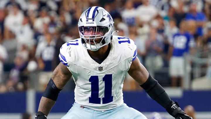 Sep 22, 2024; Arlington, Texas, USA; Dallas Cowboys linebacker Micah Parsons (11) drops back in coverage during the fourth quarter against the Baltimore Ravens at AT&T Stadium. Mandatory Credit: Andrew Dieb-Imagn Images