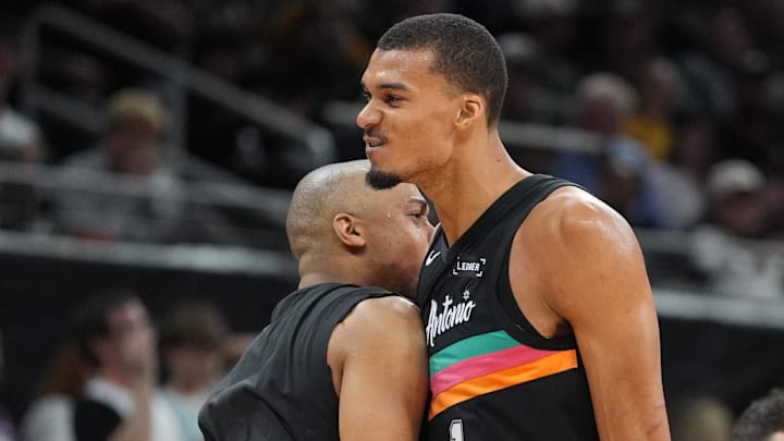 Feb 21, 2026; Austin, Texas, USA; San Antonio Spurs forwards Keldon Johnson (3) and forward Victor Wembanyama (1) celebrate in the second half against the Sacramento Kings at Moody Center. Mandatory Credit: Daniel Dunn-Imagn Images Feb 21, 2026; Austin, Texas, USA; San Antonio Spurs forwards Keldon Johnson (3) and forward Victor Wembanyama (1) celebrate in the second half against the Sacramento Kings at Moody Center. Mandatory Credit: Daniel Dunn-Imagn Images