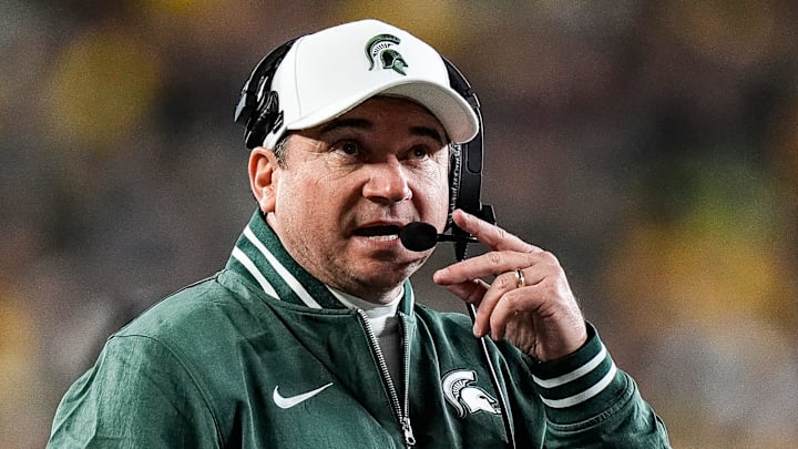 Michigan State head coach Jonathan Smith watches a play against Michigan during the first half at Michigan Stadium in Ann Arbor on Saturday, Oct. 26, 2024.