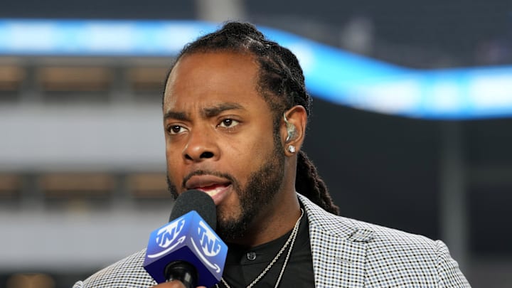 Richard Sherman on the Thursday Night Football set Richard Sherman on the Thursday Night Football set