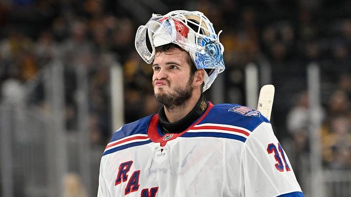 Oct 4, 2025; Boston, Massachusetts, USA; New York Rangers goaltender Igor Shesterkin (31) returns to the net after a break in the action during the third period period against the Boston Bruins at TD Garden. Mandatory Credit: Eric Canha-Imagn Images Oct 4, 2025; Boston, Massachusetts, USA; New York Rangers goaltender Igor Shesterkin (31) returns to the net after a break in the action during the third period period against the Boston Bruins at TD Garden. Mandatory Credit: Eric Canha-Imagn Images