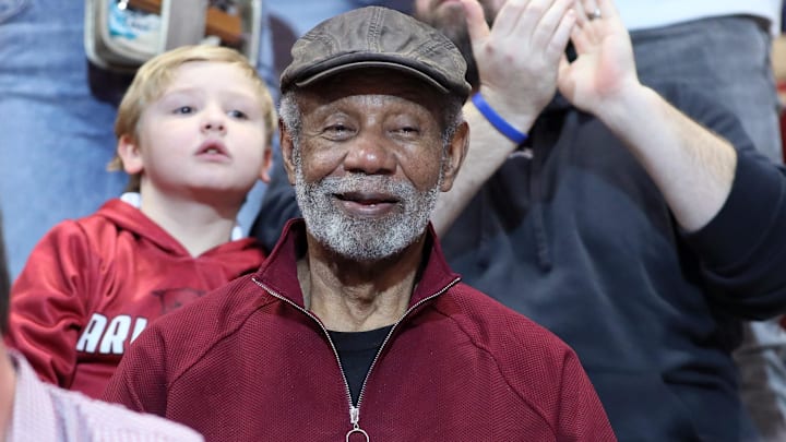 Former Arkansas Razorbacks head coach Nolan Richardson during the first half against the Kentucky Wildcats at Bud Walton Arena. 