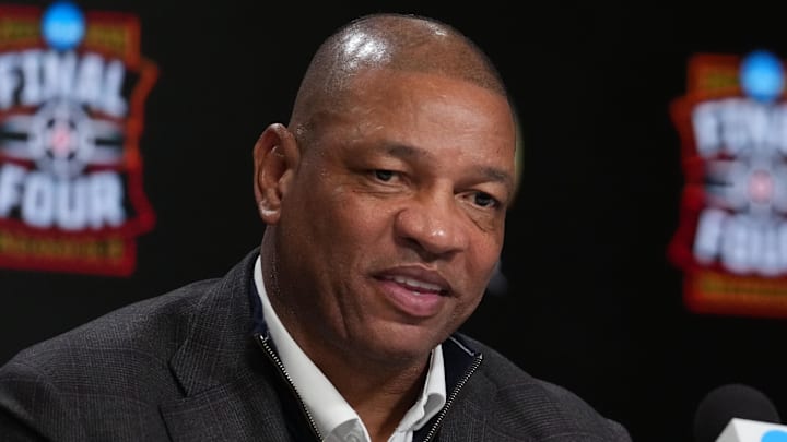 Apr 4, 2026; Indianapolis, IN, USA; Doc Rivers during the Naismith Hall of Fame press conference at Lucas Oil Stadium. Mandatory Credit: Bob Donnan-Imagn Images Apr 4, 2026; Indianapolis, IN, USA; Doc Rivers during the Naismith Hall of Fame press conference at Lucas Oil Stadium. Mandatory Credit: Bob Donnan-Imagn Images